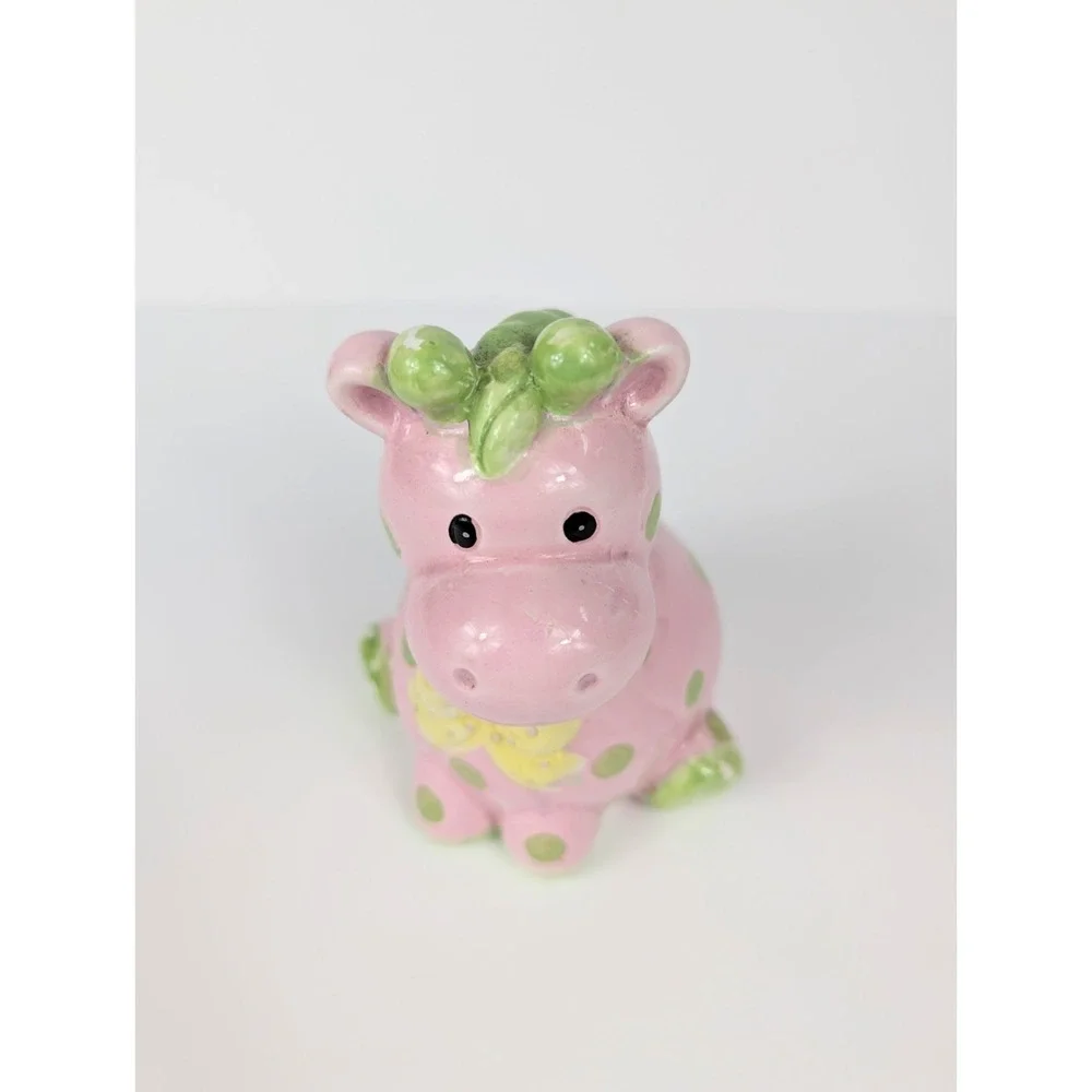 Ceramic Chubby Baby Giraffe Bank  Pink Polka Dots 5 1/4